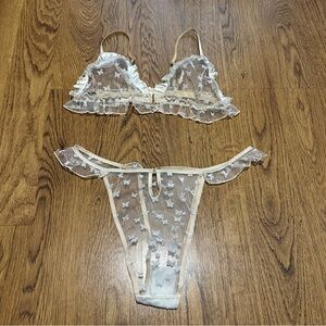Le Petit Trou Sheer Lace Lingerie Set in Cream butterfly sexy high cut large
